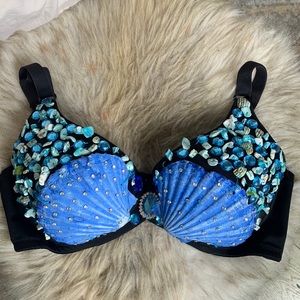 Blue and Black mermaid shell crystal bra